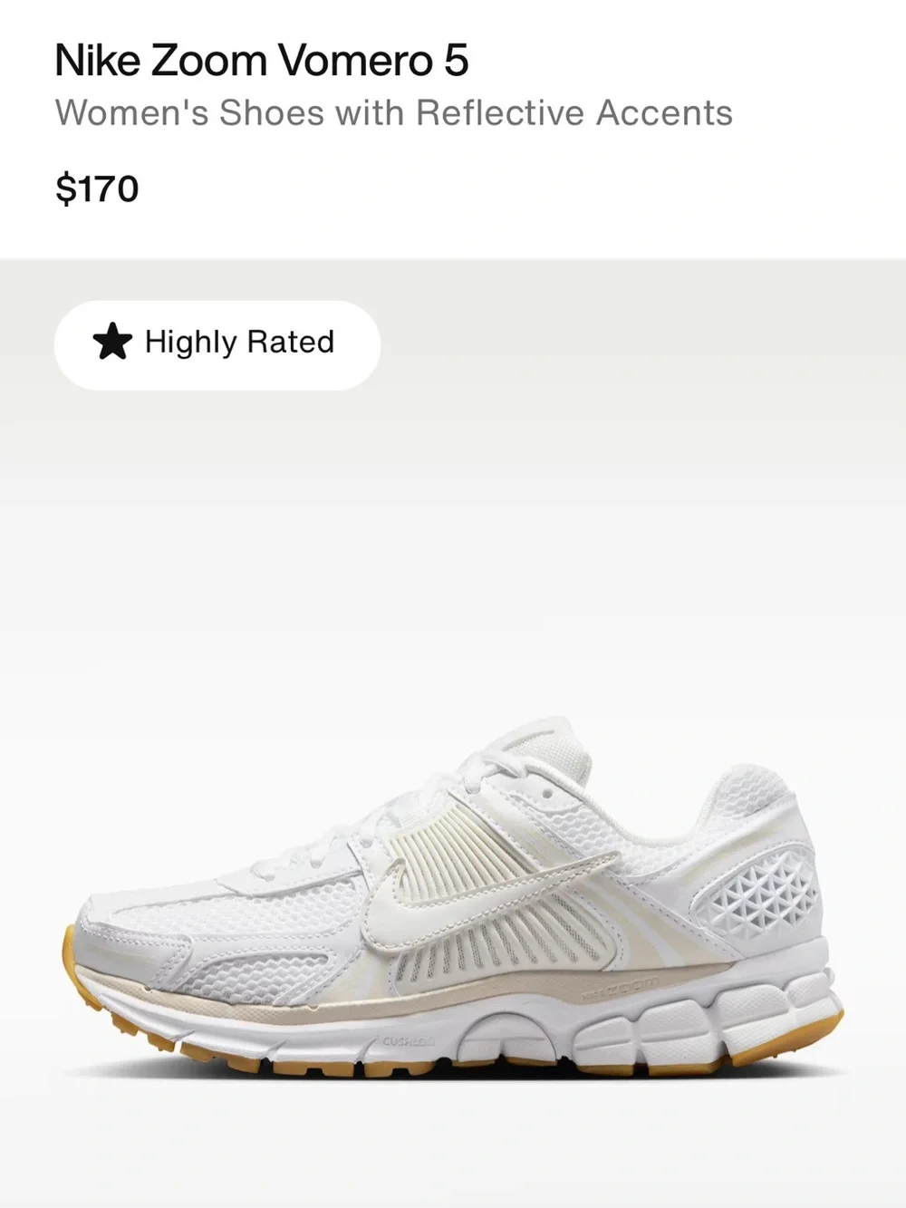 Nike Zoom Vomero 5 Women's Running Shoes — White with Tan Accents